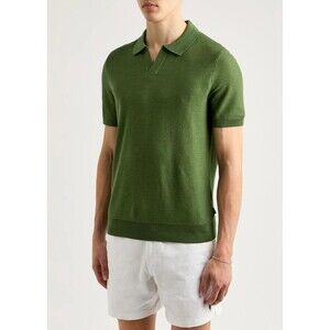 HUGO BOSS Polo Shirt Mens Small Green Short Sleeve Knit Cotton Blend TEMPIO $178